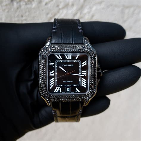 cartier black and gold watch|cartier watch black diamonds.